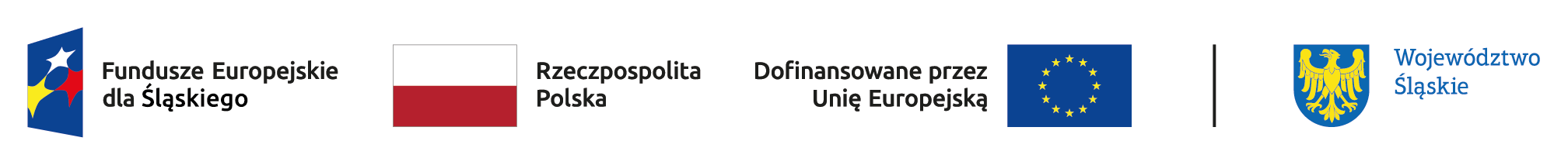 loga instytucji współfinansujących projekt: Rzeczpospolita Polska, Unia Europejska; logo programu Fundusze Europejskie dla Śląskiego, oraz logo koordynatora projektu: Województwa Śląskiego